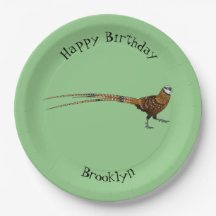 Reeves's pheasant bird cartoon illustration paper plate