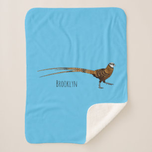 Reeves's pheasant bird cartoon illustration sherpa blanket
