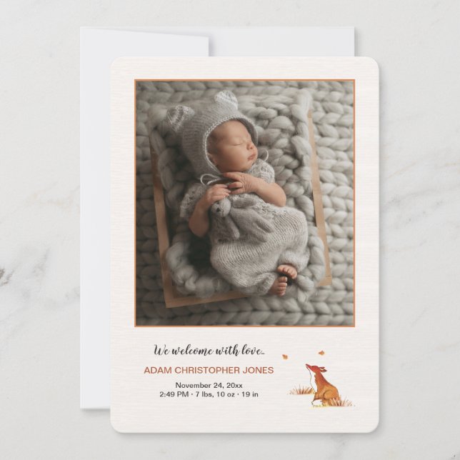 Ref Fox Cub Photo Birth Announcement (Front)