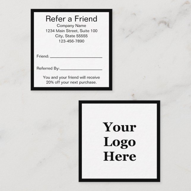 Refer A Friend Black and White Template Referral Card (Front/Back)