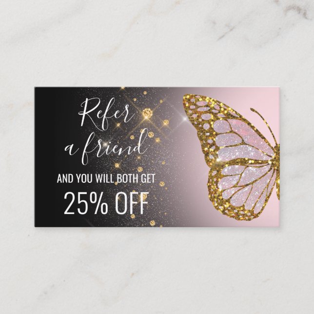 refer a friend butterfly on black referral card (Front)