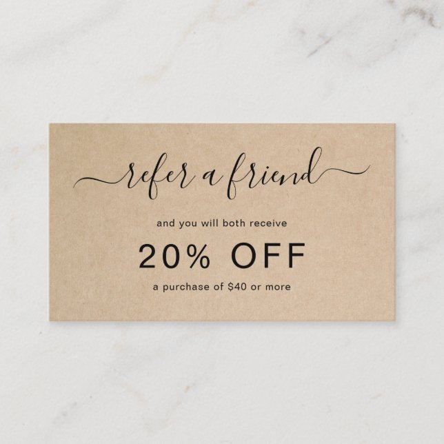 Refer a Friend Elegant Script Brown Rustic Referral Card (Front)