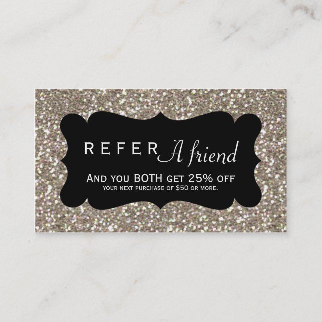 REFER A FRIEND Gold Glitter & Black Client Card (Front)