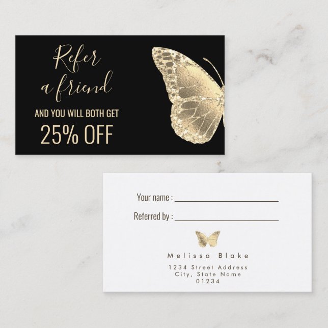 refer a friend golden butterfly business card (Front/Back)