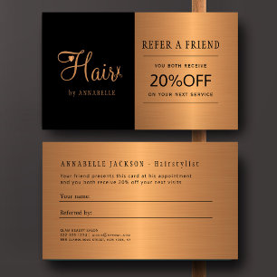 Refer a friend hair stylist gold black referral card