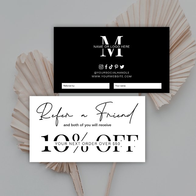 Refer a Friend Minimalist Black White Logo Referral Card (Creator Uploaded)