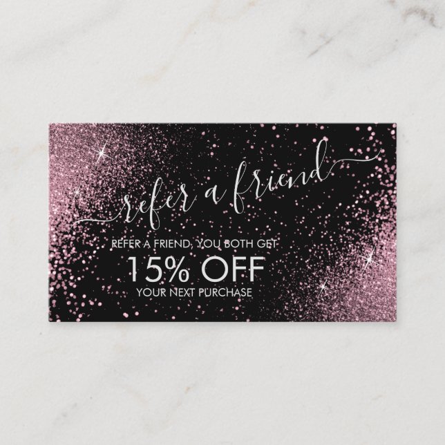 Refer a Friend - Pink Glitter  - Silver Referral  Card (Front)