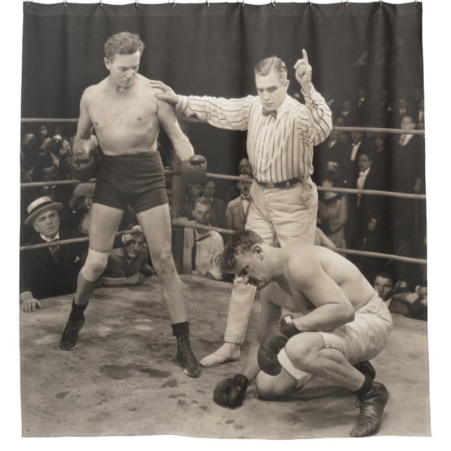 Referee counting over boxer in ringboxing, vintage (Front)