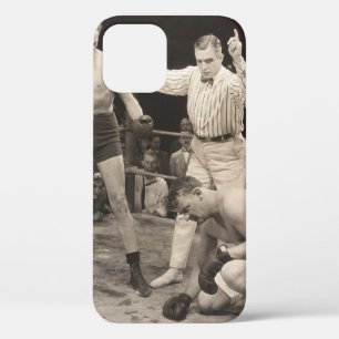 Referee counting over boxer in ringboxing, vintage iPhone 12 case