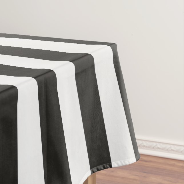 Referee Striped Classic Black & White Vertical  Tablecloth (In Situ)