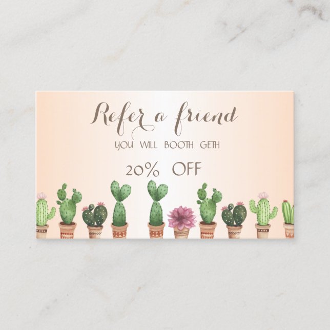 Référencement Carte de Parrainage Cactus Élégant et Stylé (Devant)