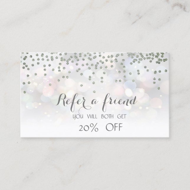 Référencement Carte de recommandation Elegant Bokeh Silver Diamo (Devant)
