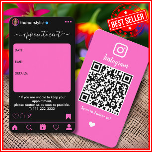 Référencement Carte de rendez-vous QR rose Instagram pour coiffe