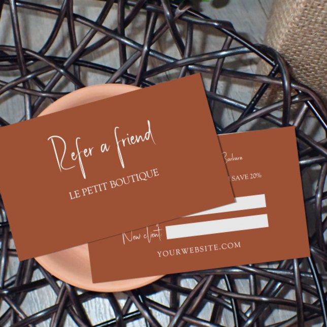 Référencement Stylish Terracotta Référer une carte de recommanda (Créateur téléchargé)