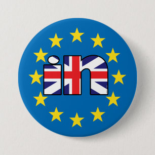 Referendum StrongerIn UK flag 'In' on EU stars 3 Inch Round Button