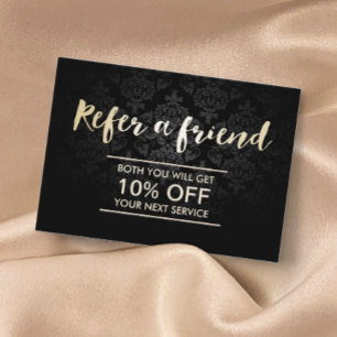 Referral Card   Elegant Dark Damask Gold Script