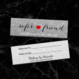 Referral Card   Elegant Silver Glitter Red Heart