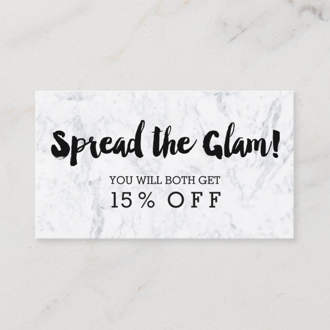 Referral card glam modern black typography marble (Front)