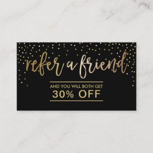 Referral Card   Modern Black & Gold Confetti