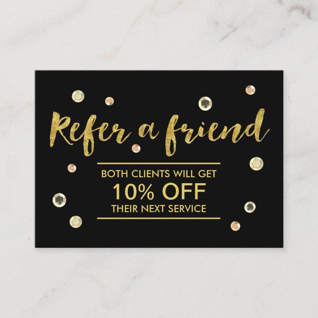 Referral Card | Modern Gold Sequins Salon Spa (Front)