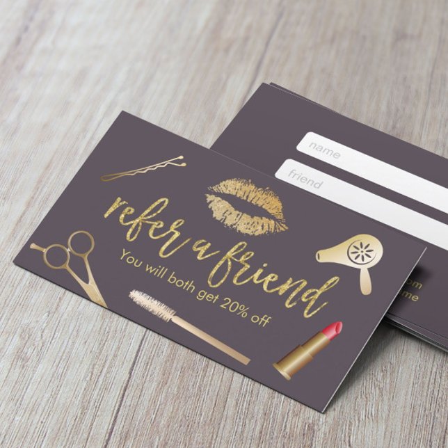 Referral Card | Modern Purple & Gold Beauty Salon (Creator Uploaded)