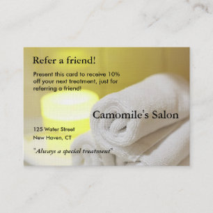 Referral Card with candles and towels