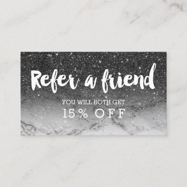 Referral modern typography black glitter marble (Front)