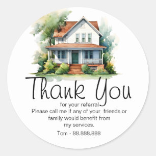 Referral Real Estate Thank You business Square Classic Round Sticker