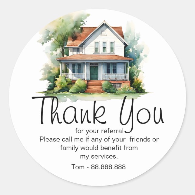 Referral Real Estate Thank You business Square Classic Round Sticker (Front)