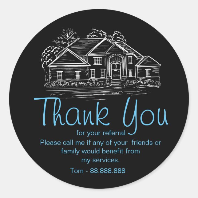 Referral Real Estate Thank You business Square Sti Classic Round Sticker (Front)