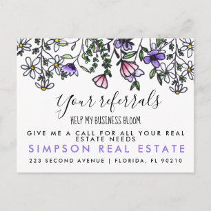 referrals help my business bloom real estate announcement postcard