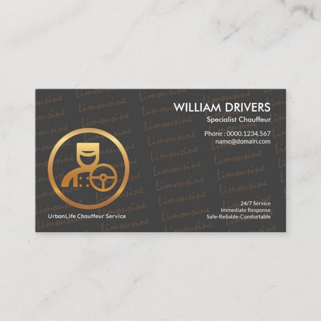 Refine Exquisite Gold Wording Texture Chauffeur Business Card (Front)