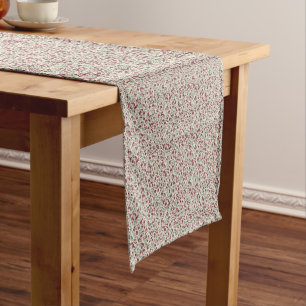 Refined 1940s Burgundy & Teal Vintage Floral Short Table Runner
