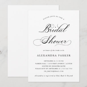 Refined Black and White Calligraphy Bridal Shower Invitation