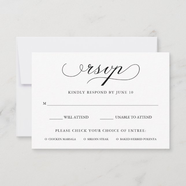 Refined | Black and White RSVP with Meal Choice Card (Front)