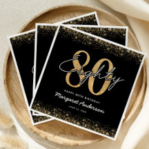 Refined Black Gold 80th Birthday Napkins
