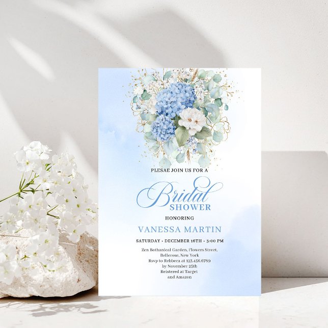 Refined Blue Hydrangeas Bridal Shower Invitation (Refined Blue Hydrangeas Bridal Shower Invitation)
