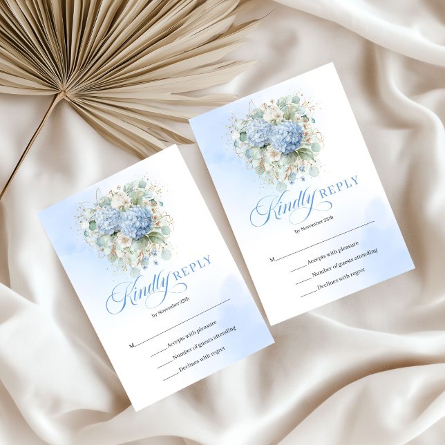 Refined Blue Hydrangeas Greenery Wedding Enclosure RSVP Card (Refined Blue Hydrangeas Greenery Wedding Enclosure)