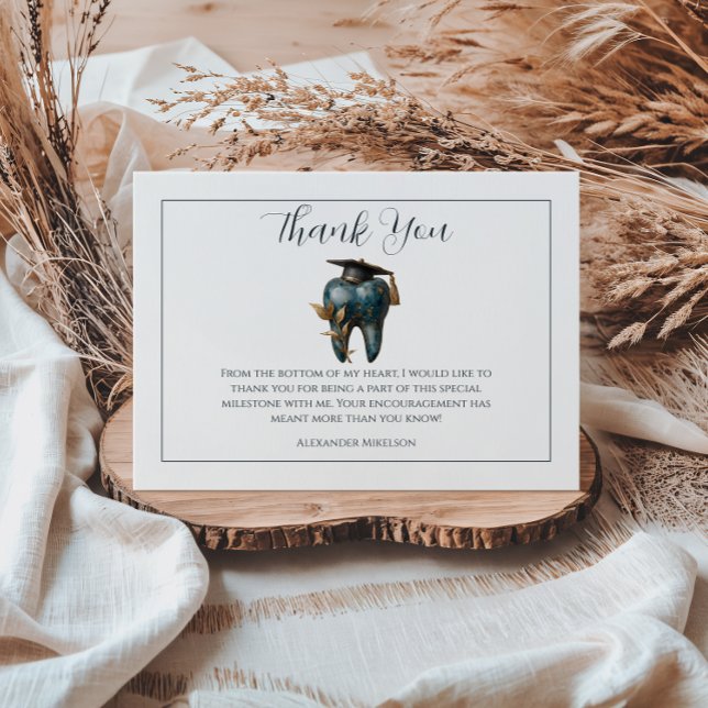 Refined Blue Tooth Laurel Graduation Thank You Card (Creator Uploaded)