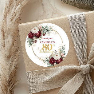 Refined Blush Burgundy 80th Birthday Stickers
