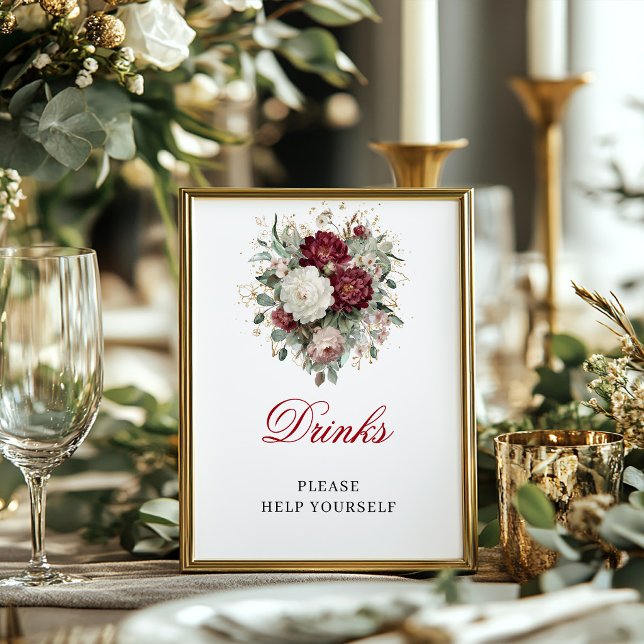 Refined Blush Burgundy Drinks Tabletop Sign (Refined Blush Burgundy Drinks Tabletop Sign)