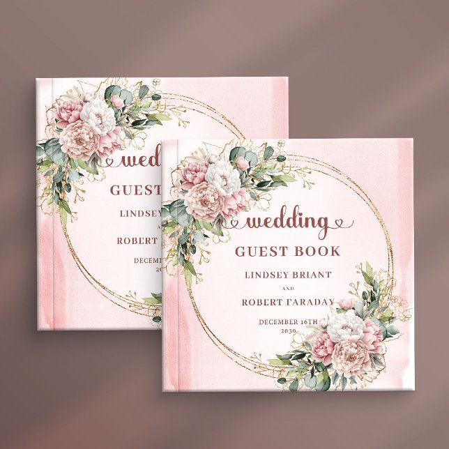 Refined Blush Pink Floral Greenery Wedding Guest  Guest Book (Refined Blush Pink Floral Greenery Wedding Guest Book)