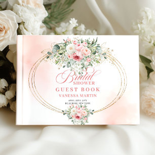 Refined Blush Roses Eucalyptus Gold Bridal Shower Guest Book