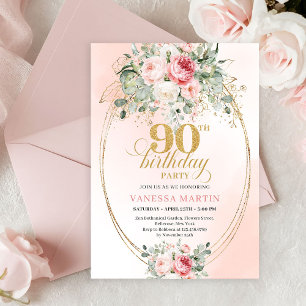 Refined Blush Roses Gold Minimal 90th Birthday Invitation