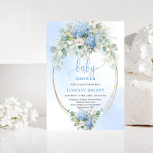 Refined Bohemian Blue Hydrangea Baby Shower Invite