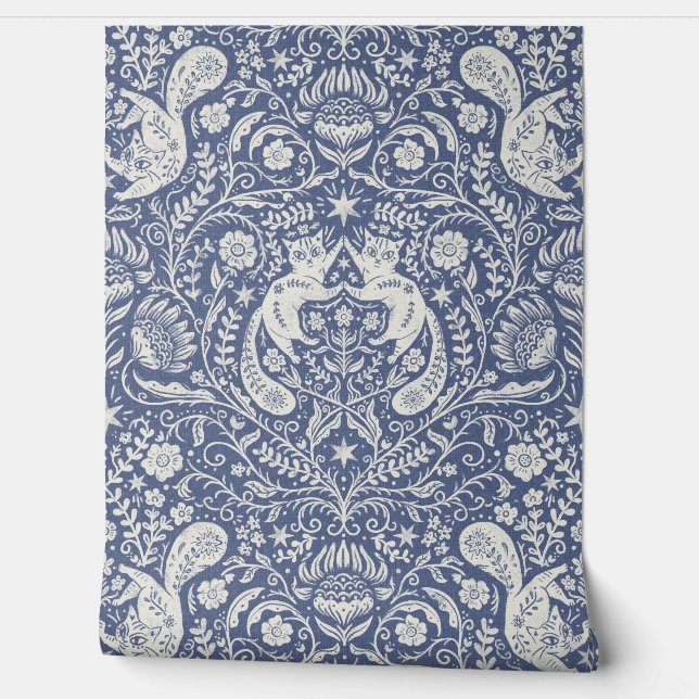 Refined Bohemian Cats - Blue Nova Dark Wallpaper (Unrolling)