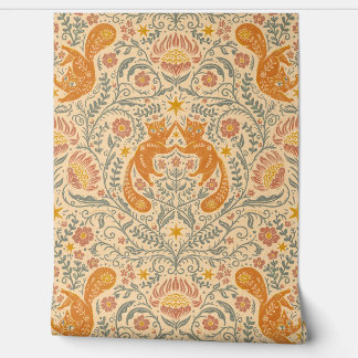 Refined Bohemian Cats - Cream & Orange Wallpaper