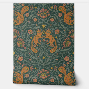 Refined Bohemian Cats - Moody Teal & Orange Wallpaper
