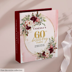 Refined Boho Burgundy Blush Gold Floral 60th Album Binder