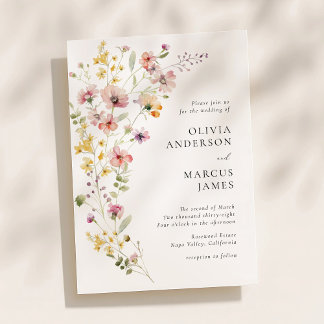 Refined Boho Meadow Wildflower Wedding Invitation